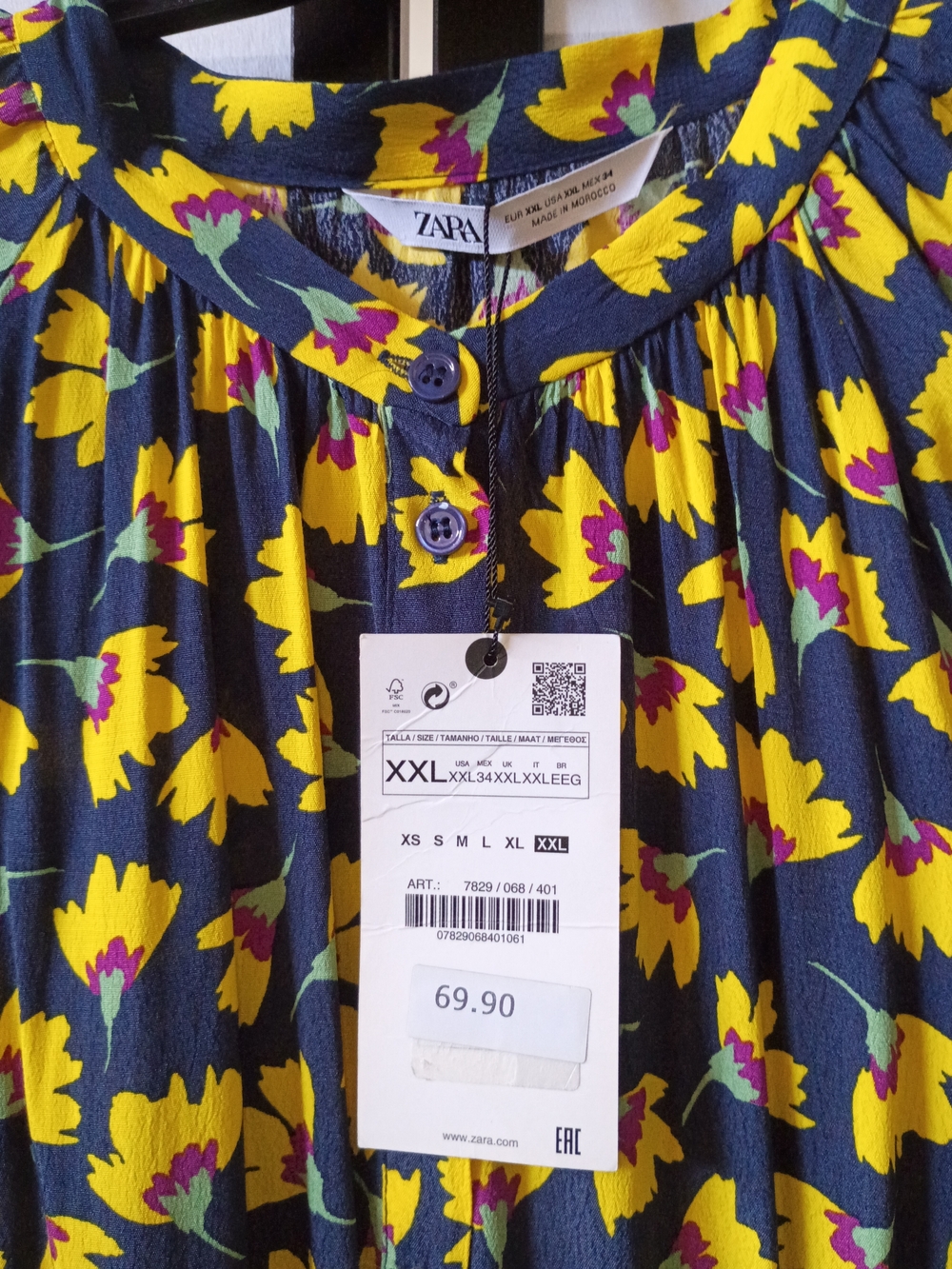 Zara Yellow Floral Maxi Dress with Navy Base - Picture 2 of 5